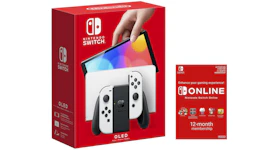 Nintendo Switch OLED with Online 12 Month Family Membership Bundle NS-HEGSKAAAA White