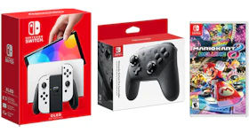 Nintendo Switch OLED with Pro Controller and Mario Kart 8 Deluxe Game Bundle NS-HEGSKAAAA White