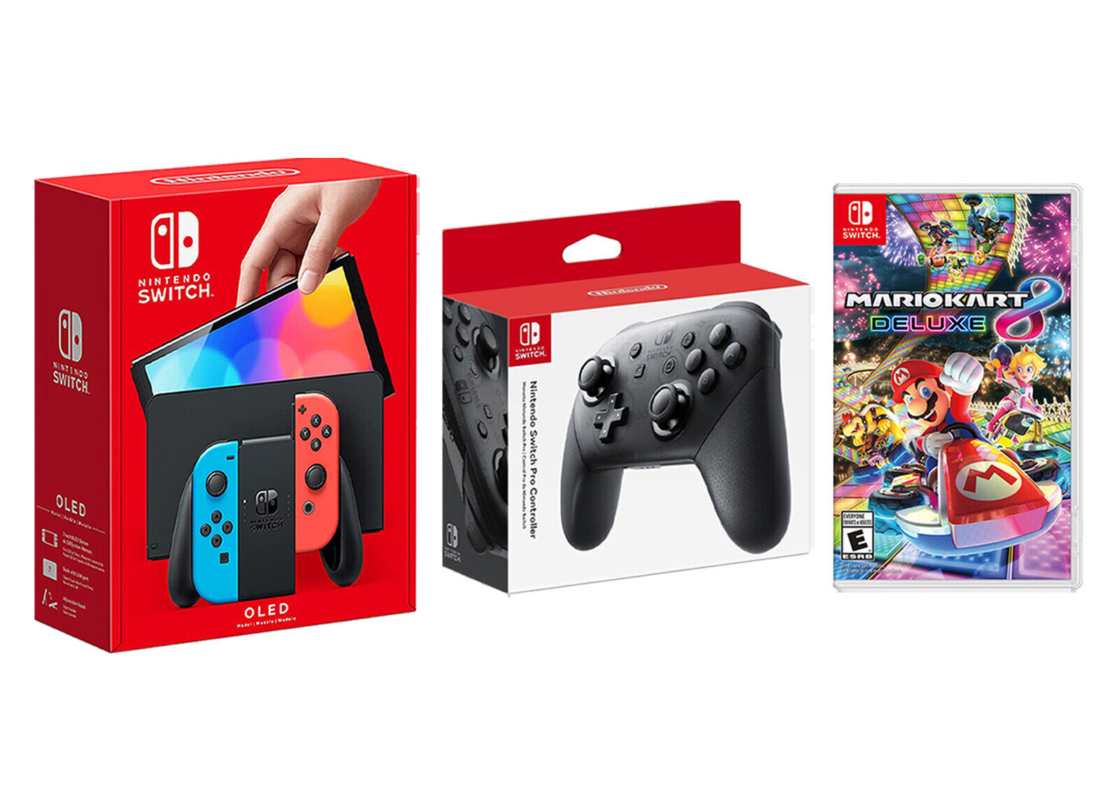Nintendo Switch OLED with Pro Controller and Mario Kart 8 Deluxe Game  Bundle NS-HEGSKABAA Neon Blue/Neon Red