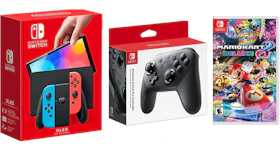 Nintendo Switch OLED with Pro Controller and Mario Kart 8 Deluxe Game Bundle NS-HEGSKABAA Neon Blue/Neon Red