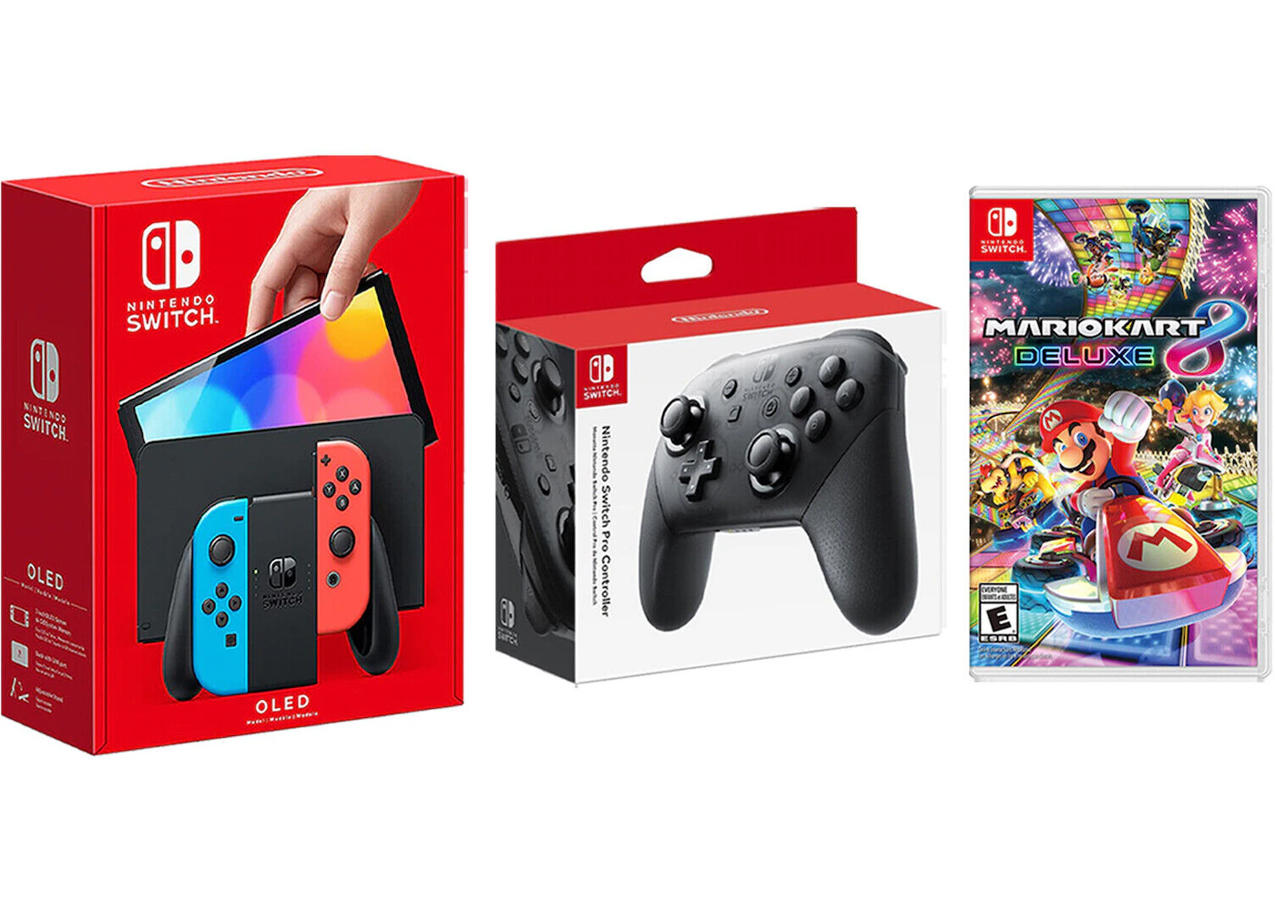Nintendo Switch OLED with Controller and Mario Kart 8 Deluxe Game Bundle NS-HEGSKABAA Neon Blue/Neon Red - US