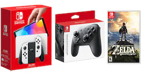 Nintendo Switch OLED with Pro Controller and The Legend of Zelda: Breath of the Wild Game Bundle NS-HEGSKAAAA White
