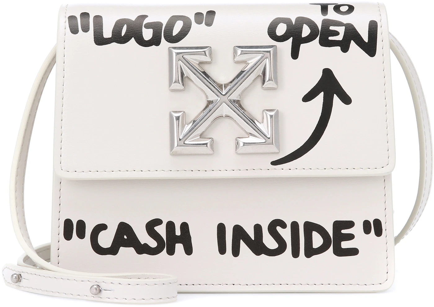 Off-White Black Leather Jitney Cash Inside Crossbody Bag Off