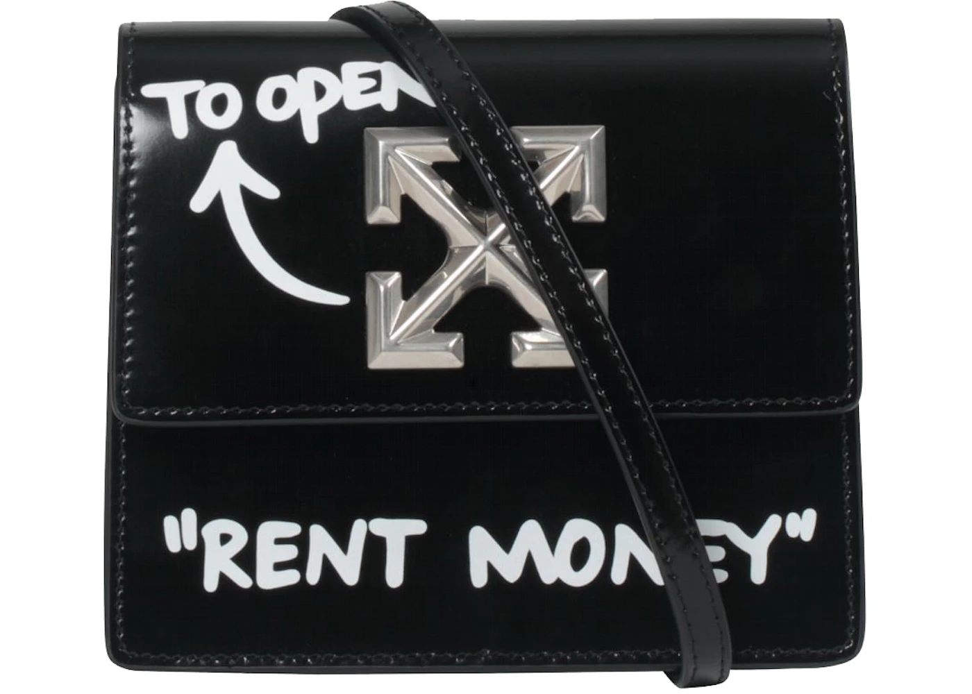 OFF-WHITE 0.7 Jitney Bag RENT MONEY Black/White in Leather with
