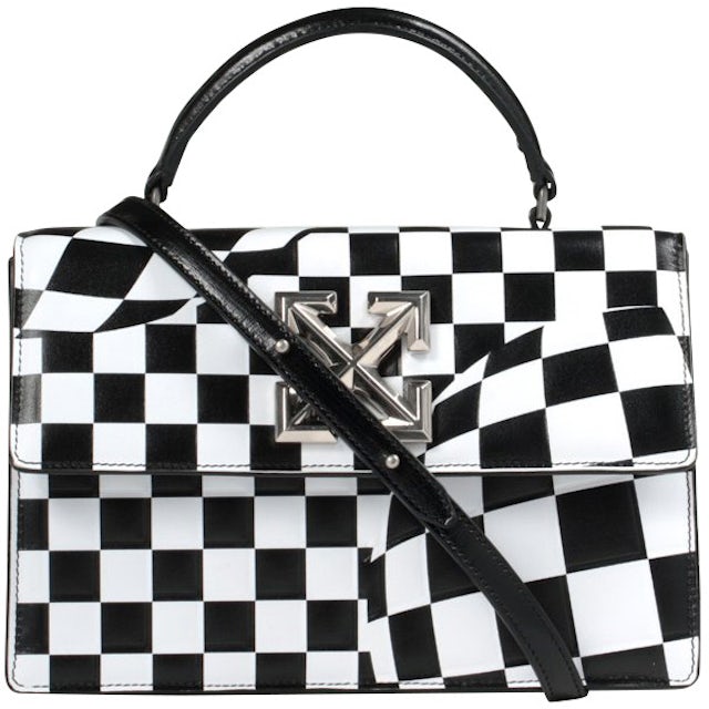 Off-white Jitney 1.4 Quote Leather Top Handle Bag In Black White
