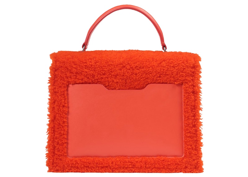 OFF WHITE 2.8 Jitney Bag Furry Orange in Sherpa Leather with