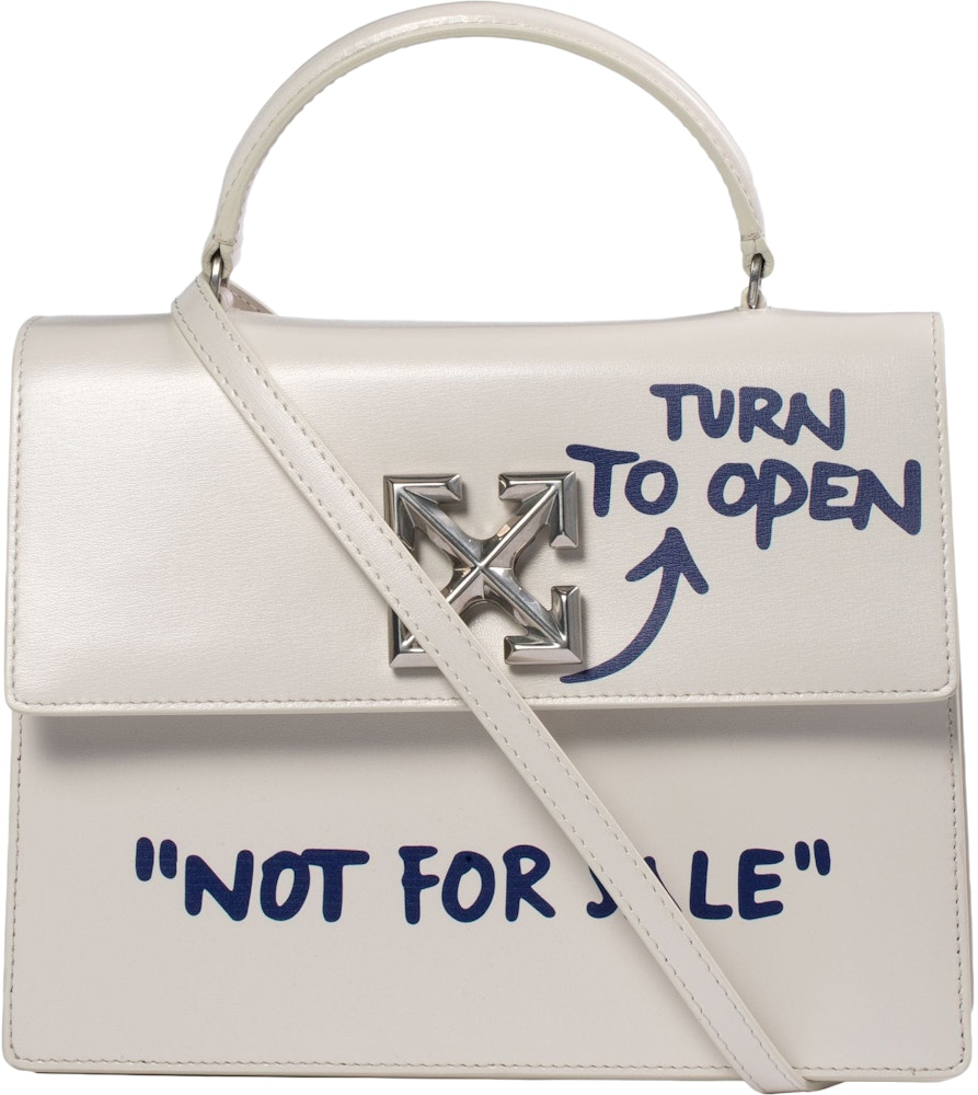 OFF-WHITE 2.8 Jitney Quote-Print Crossbody Bag "NOT FOR SALE" Off White/Violet Leather with