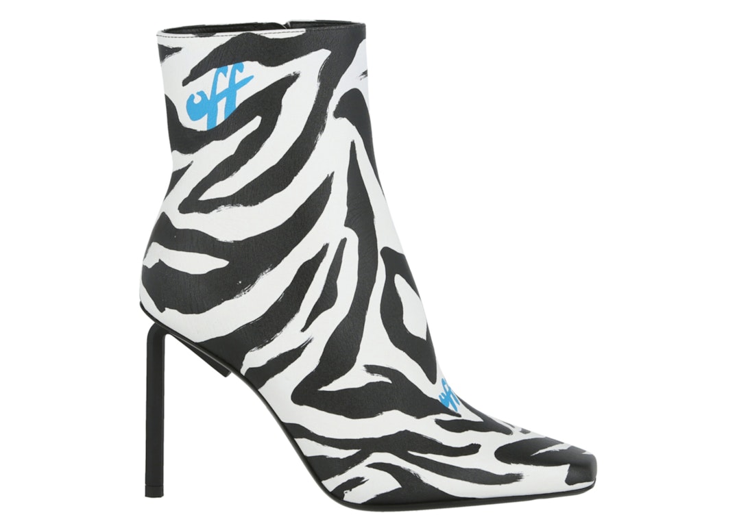Pre-owned Off-white Allen Zebra-print Leather Ankle Boot Black White (women's) In Black/white