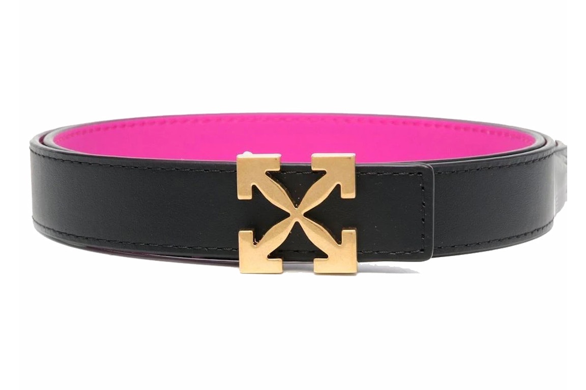 Pre-owned Off-white Arrow Buckle Reversible Leather Belt Black/fuschia Pink