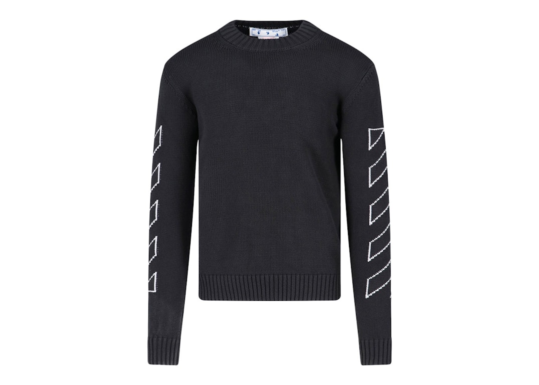 Pre-owned Off-white Arrow Outline Print Crewneck Knit Sweater Black