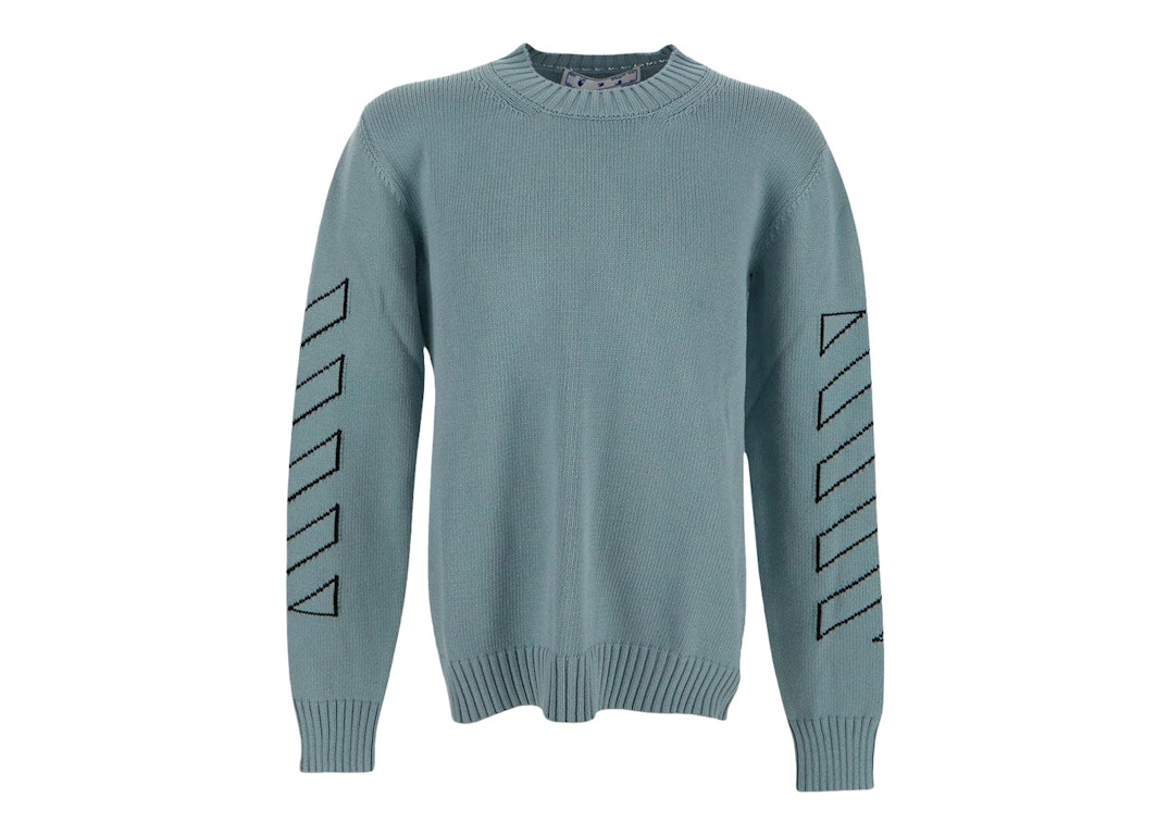 Pre-owned Off-white Arrows Diag Outline Intarsia Knit Sweater Light Green