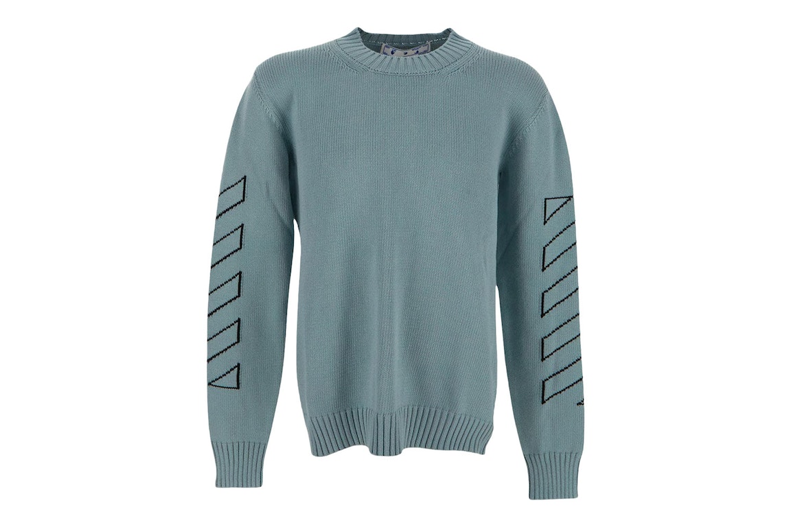 Pre-owned Off-white Arrows Diag Outline Intarsia Knit Sweater Light Green
