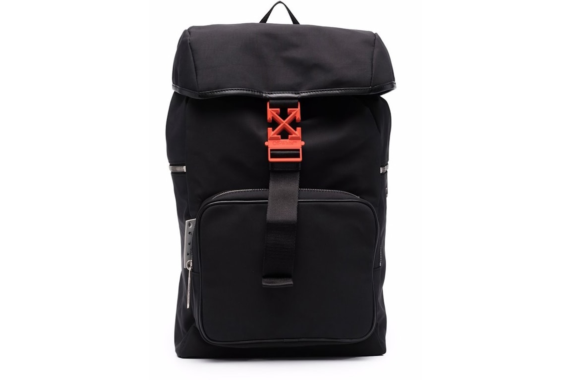 Pre-owned Off-white Arrows Leather Trim Backpack Black Orange