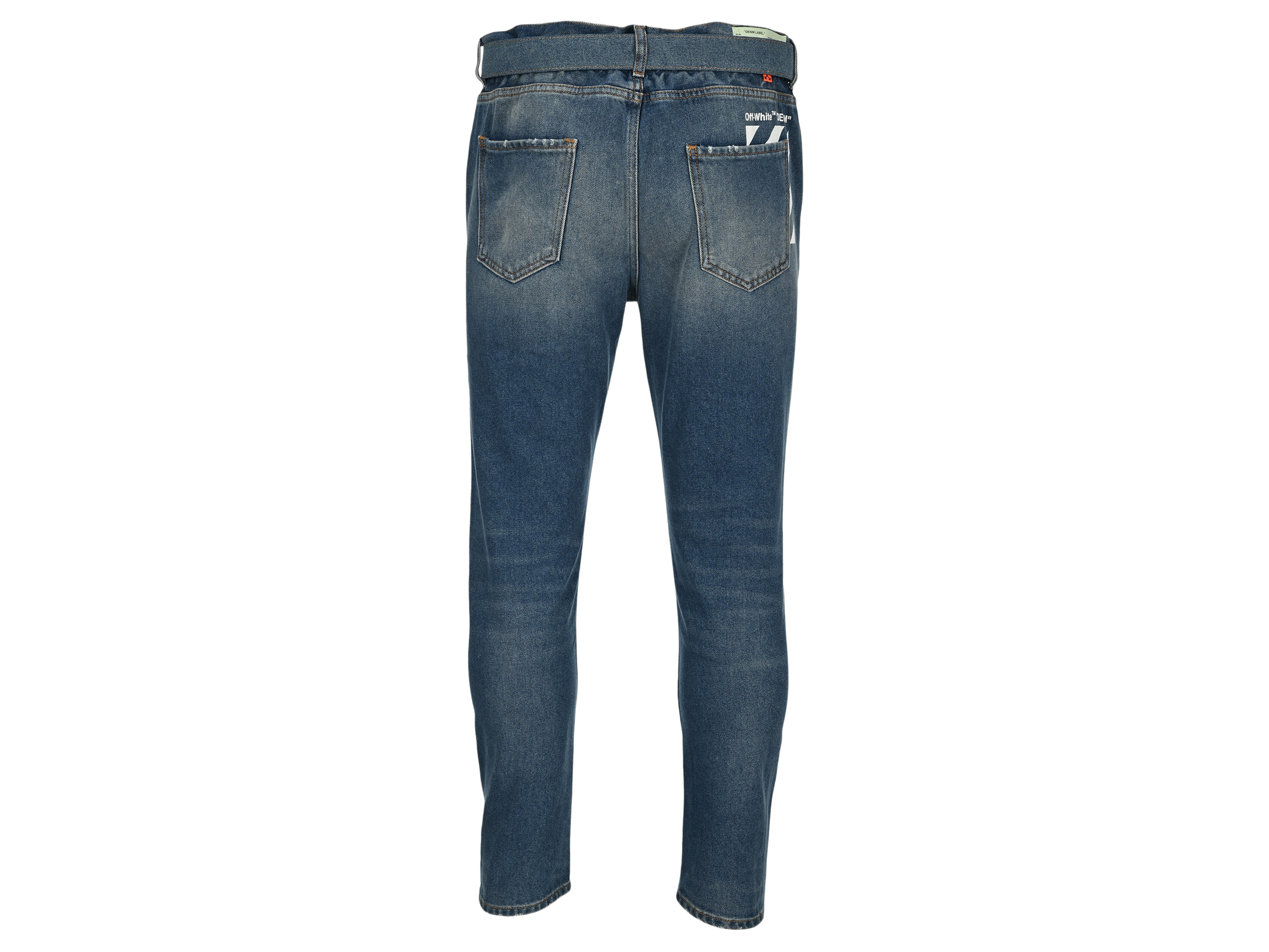 OFF-WHITE Belted Low Crotch Slim Fit Denim Jeans Medium Blue/White