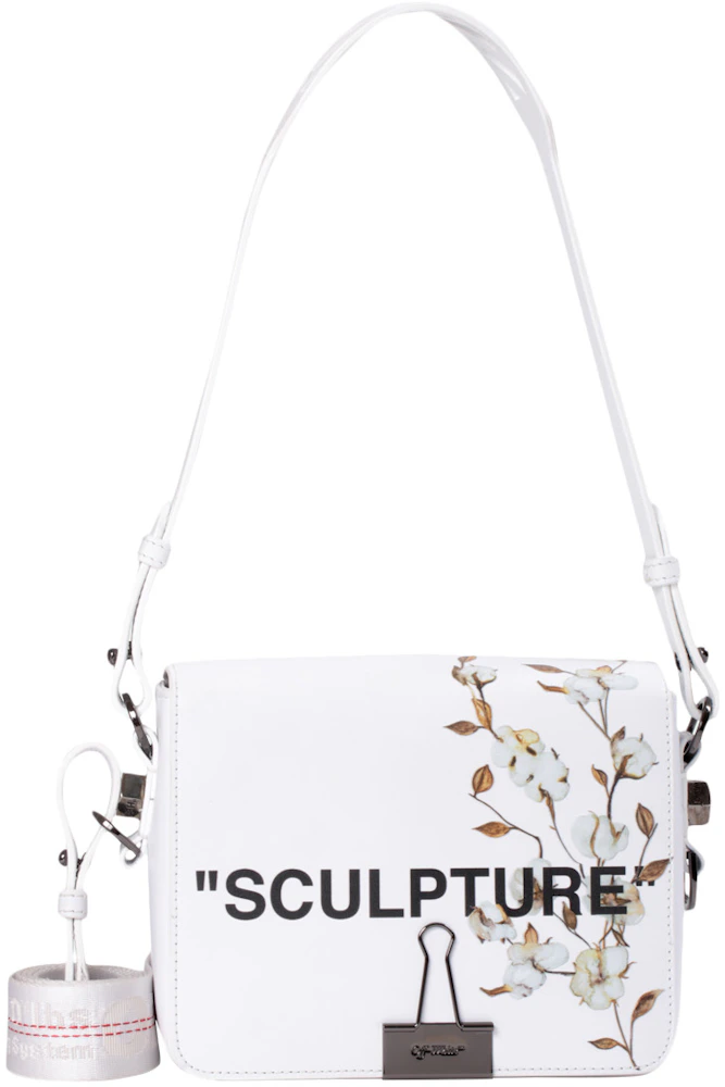 OFF-WHITE Binder Clip Bag Cotton Flower Sculpture White in Leather with  Gunmetal - US