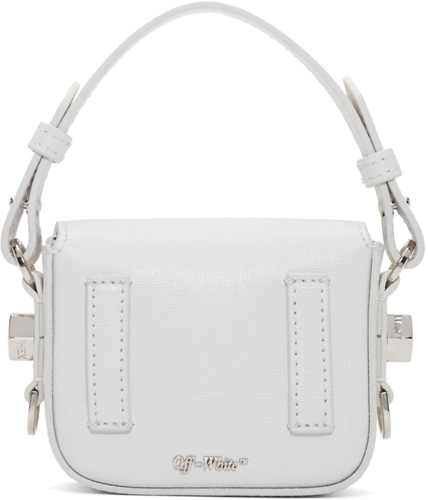 OFF-WHITE Binder Clip Bag Diag Baby White Black in Saffiano Leather ...