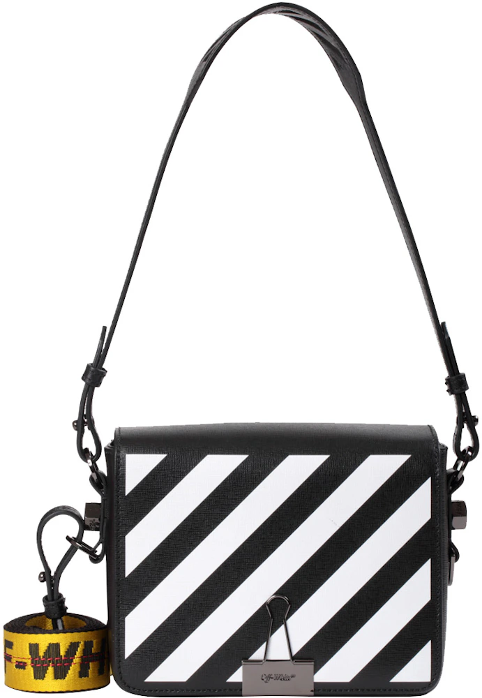 OFF-WHITE Saffiano Striped Mini Diag Binder Clip Bag White Black 1159759