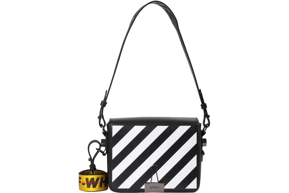 OFF-WHITE Binder Clip Bag Diag Black White Yellow in Saffiano Leather ...