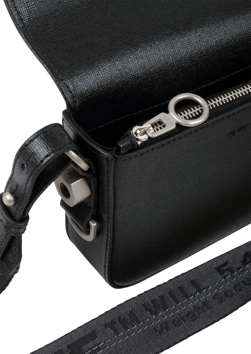 OFFWHITE Binder Clip Bag Diag Mini Black White in Saffiano Leather