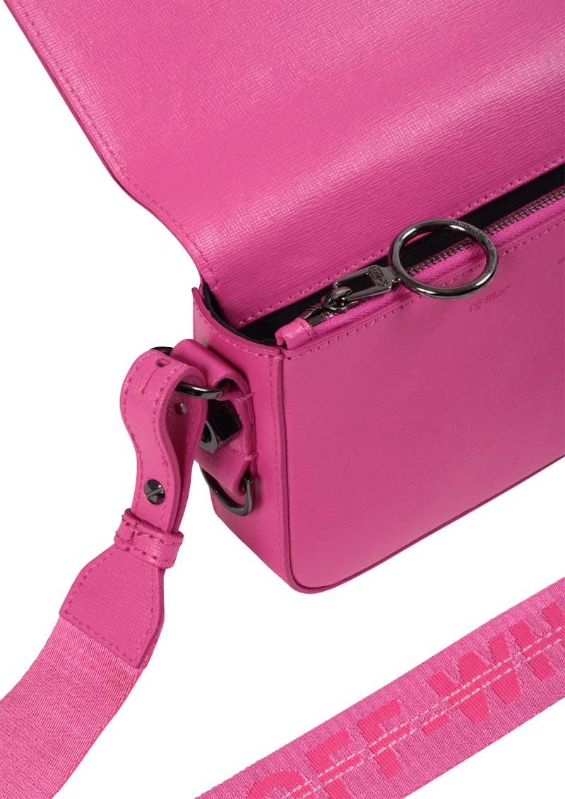 OFFWHITE Binder Clip Bag Diag Mini Fuchsia White in Saffiano Leather
