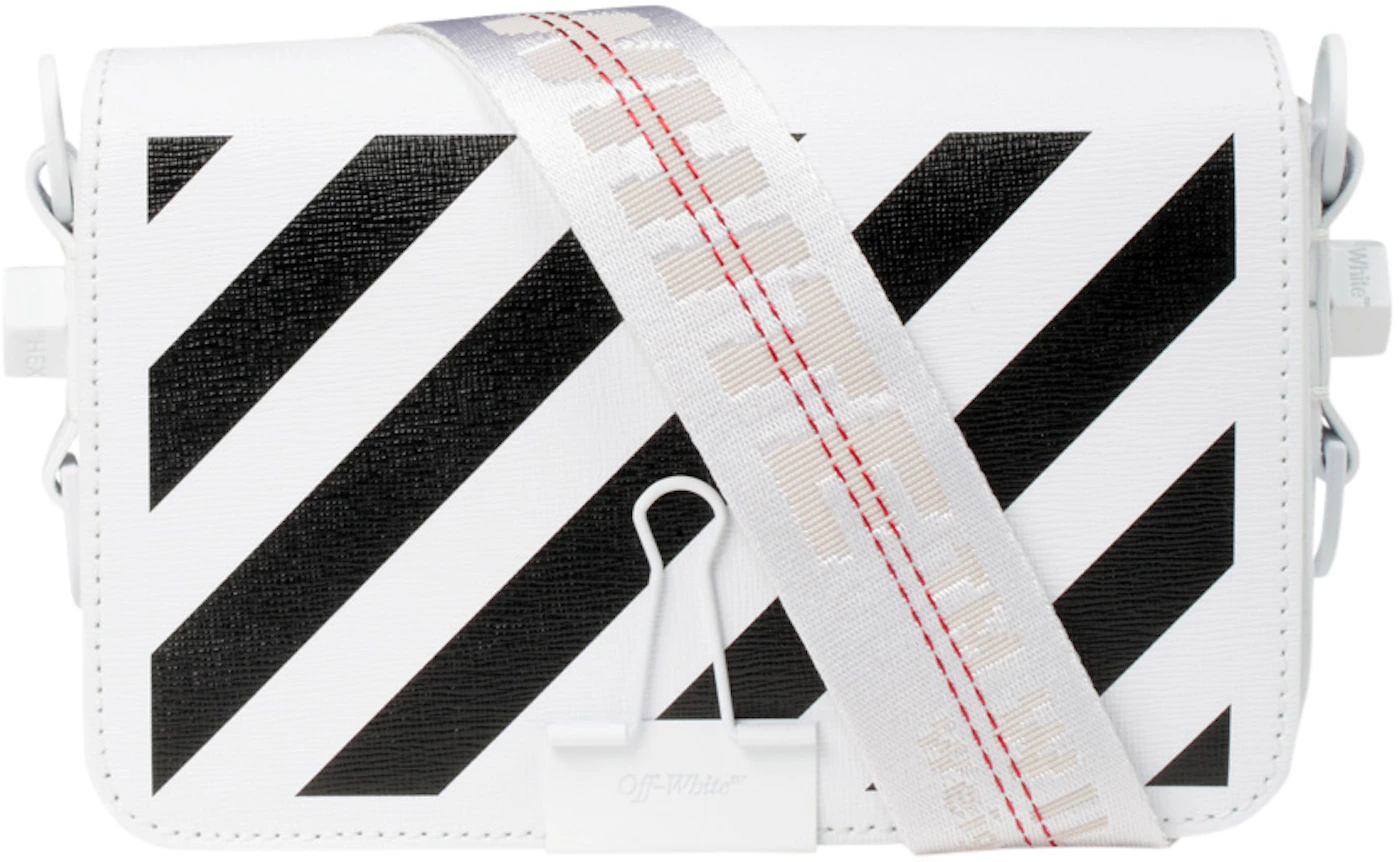 OFF-WHITE Saffiano Striped Diag Binder Clip Bag White Black 1286168
