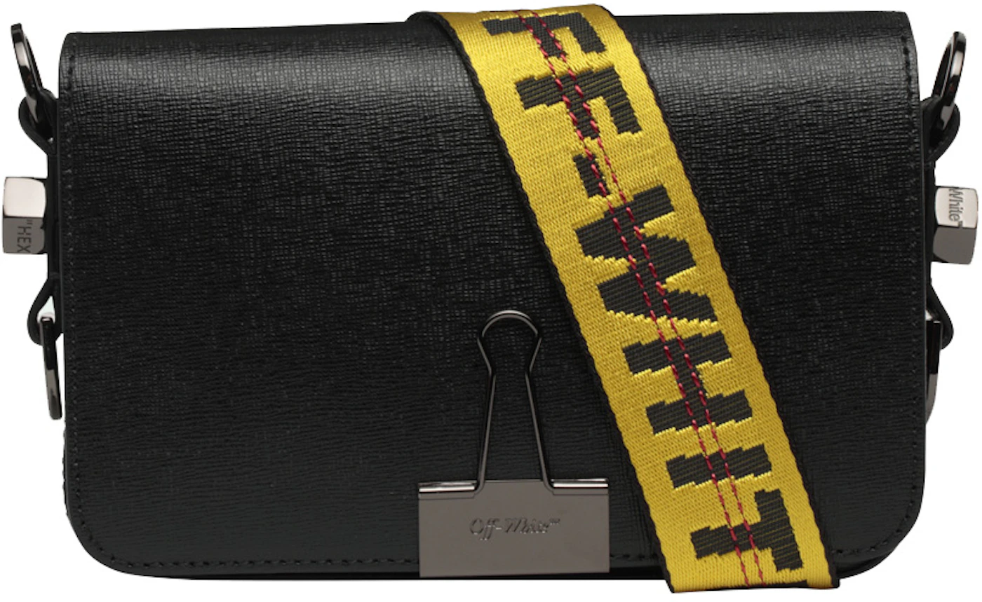 OFF-WHITE Binder Clip Bag Mini Black Yellow in Leather with Gunmetal - US