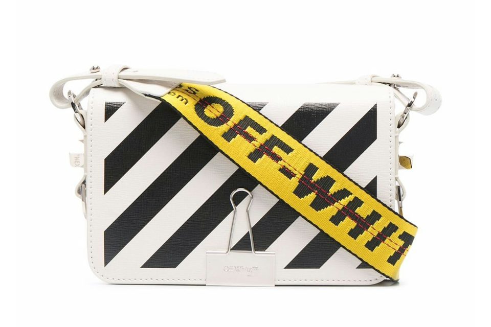 OFF-WHITE Binder Clip Bag SS22 Mini Diag Stripe White Black Yellow in  Leather with Silver-tone - US