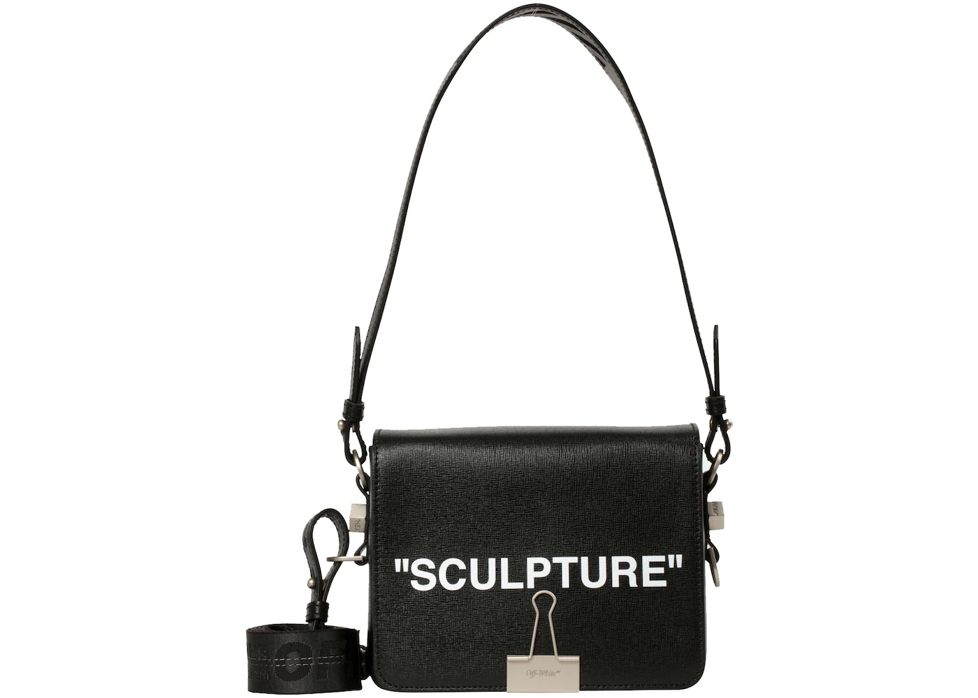 OFF-WHITE Binder Clip Bag Sculpture Black White in Saffiano Leather ...