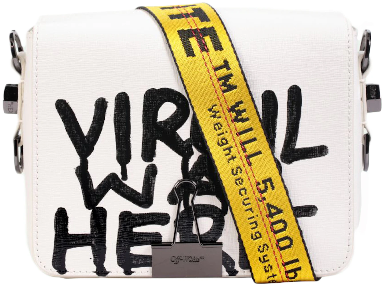 OFF-WHITE Binder Clip Bag Virgil Was Here White Yellow in Leather
