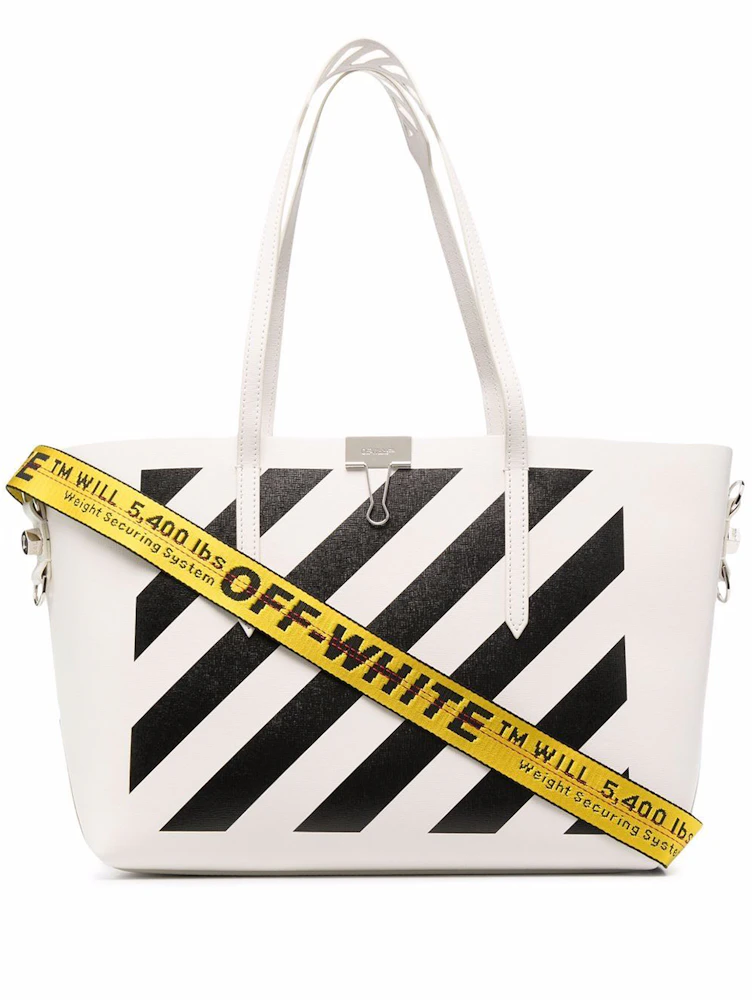 Off-White Black Diagonal Binder Clip Bag with Yellow - Depop