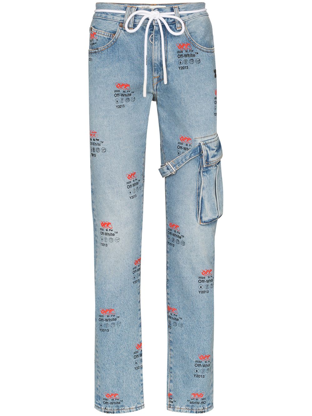 OFF-WHITE Slim Low Crotch Graffiti Denim Jeans Bleach/Multicolor