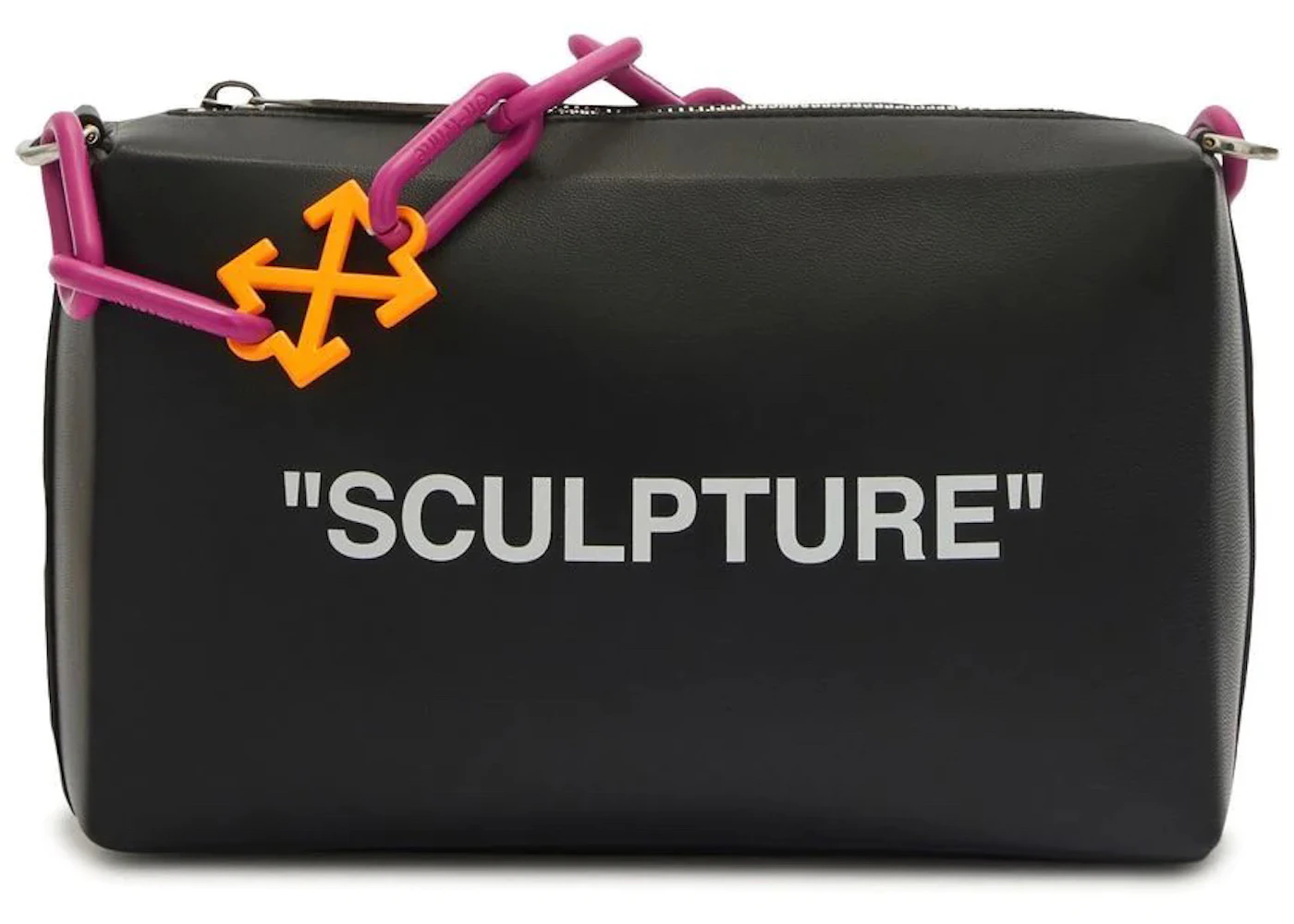 OFF-WHITE Block Pouch Quote Clutch Bag Black in Lambskin Leather