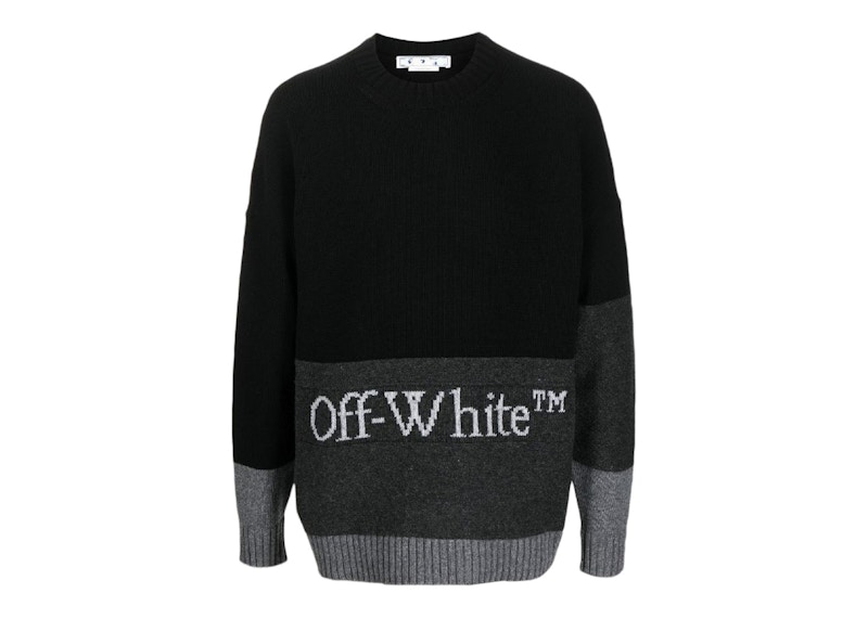 OFF-WHITE Blocked Intarsia-Logo Wool Crew Sweater Black/Grey Men's