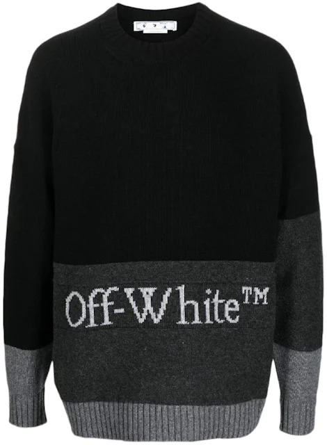 OFF-WHITE Blocked Intarsia-Logo Wool Crew Sweater Black/Grey Men's ...