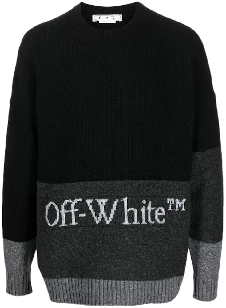 OFF-WHITE Blocked Intarsia-Logo Wool Crew Sweater Black/Grey Men's ...