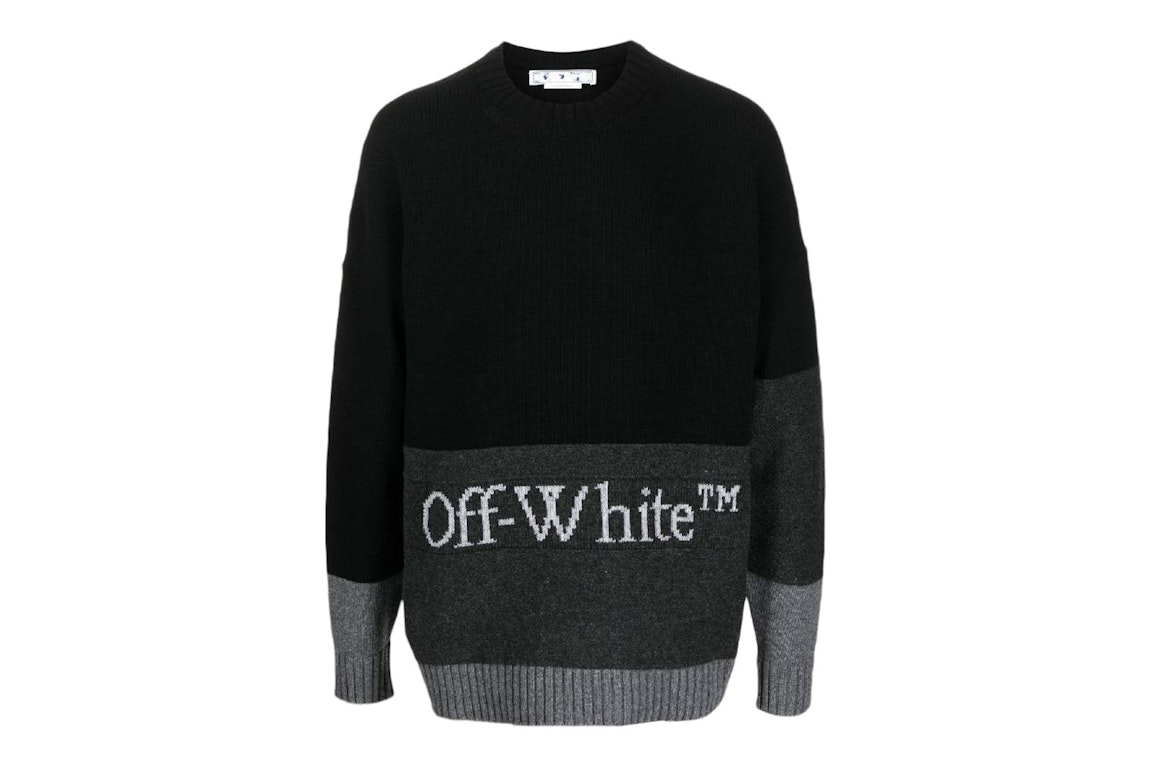 Pre-owned Off-white Blocked Intarsia-logo Wool Crew Sweater Black/grey