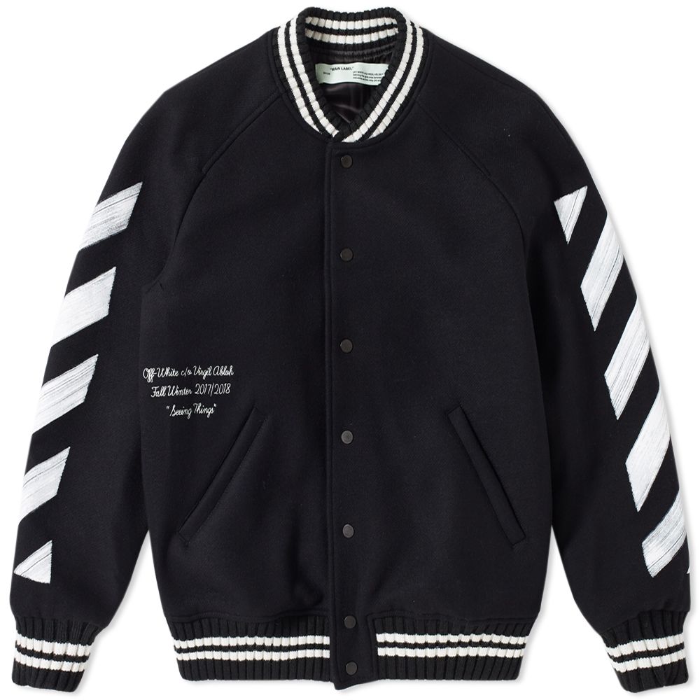 OFF-WHITE Brushed Diagonal Varsity Jacket Black/White - SS19