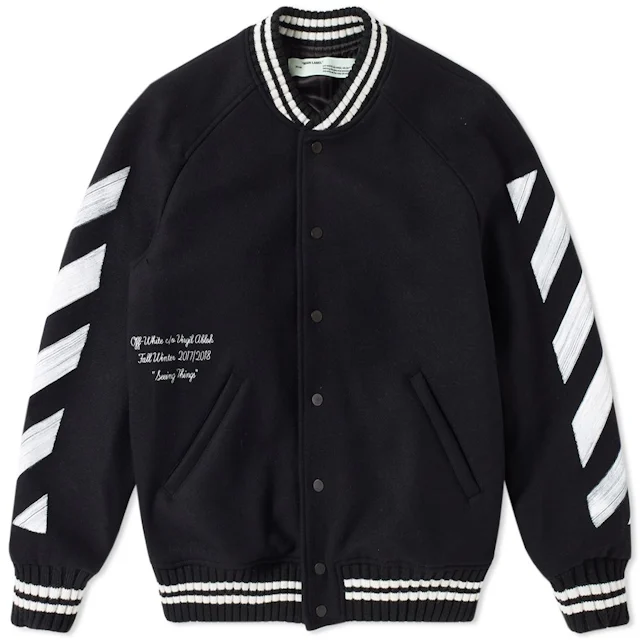 OFF-WHITE Brushed Diagonal Varsity Jacket Black/White - SS19 Men's - US