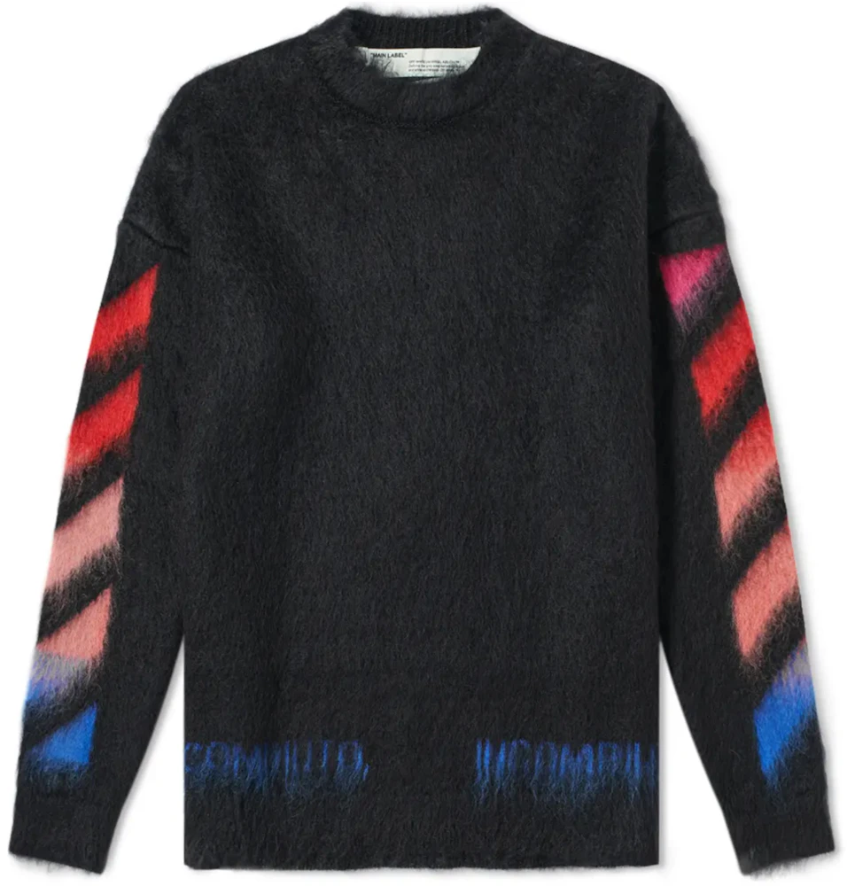 OFF-WHITE Brushed Mohair Diag Arrows Logo Knit Sweater Black Red Blue ...
