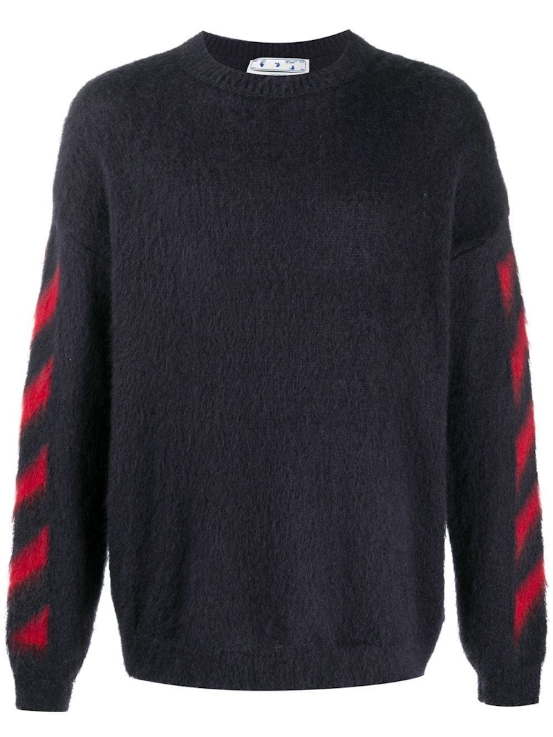 OFF-WHITE Brushed Mohair Diag Arrows Logo Knit Sweater Dark Grey/Red