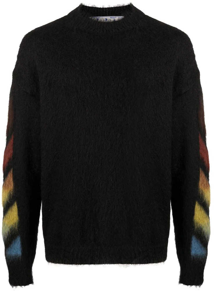OFF-WHITE Brushed Mohair Diag Stencil Arrows Knit Sweater Black/Rainbow ...