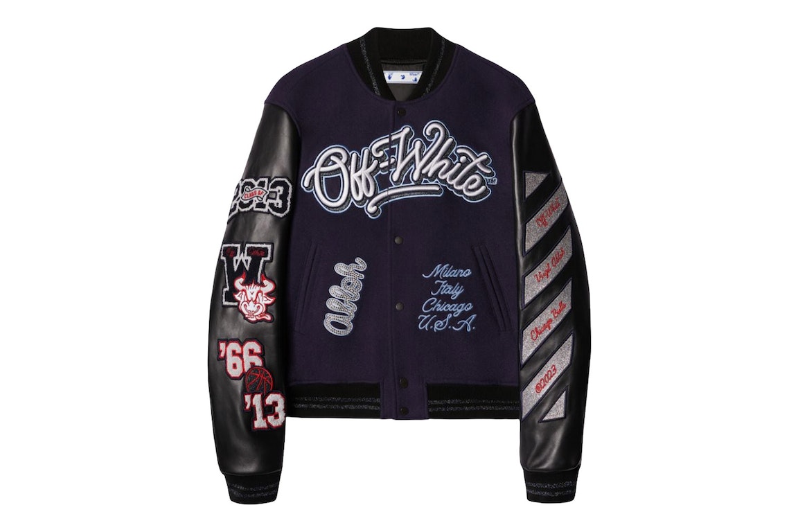 Pre-owned Off-white C/o Chicago Bulls Varsity Jacket Black