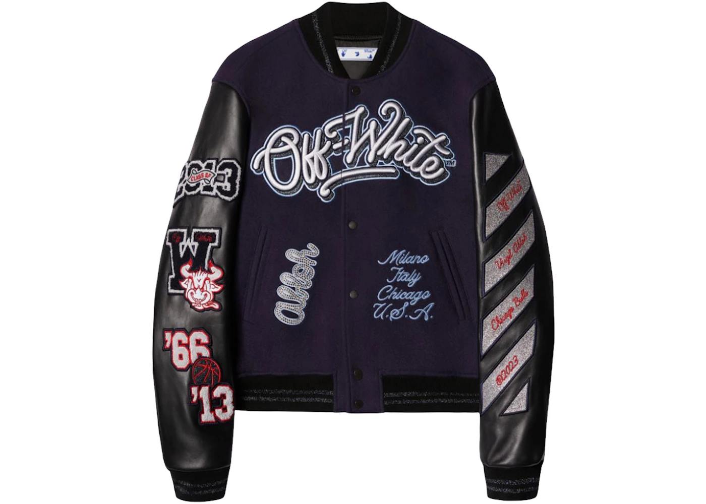 off white varsity jacket black