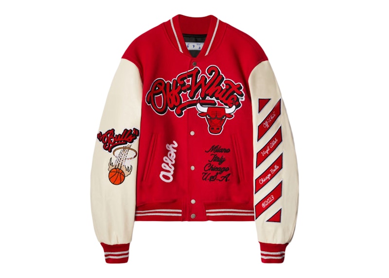 OFF-WHITE C/O Chicago Bulls Varsity Jacket Red/Cream - SS23 - US