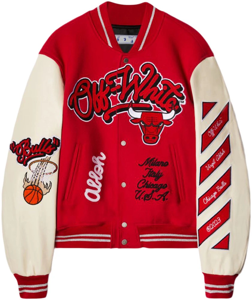 Off-White and The Chicago Bulls Varsity Jacket Featuring 2022-2023