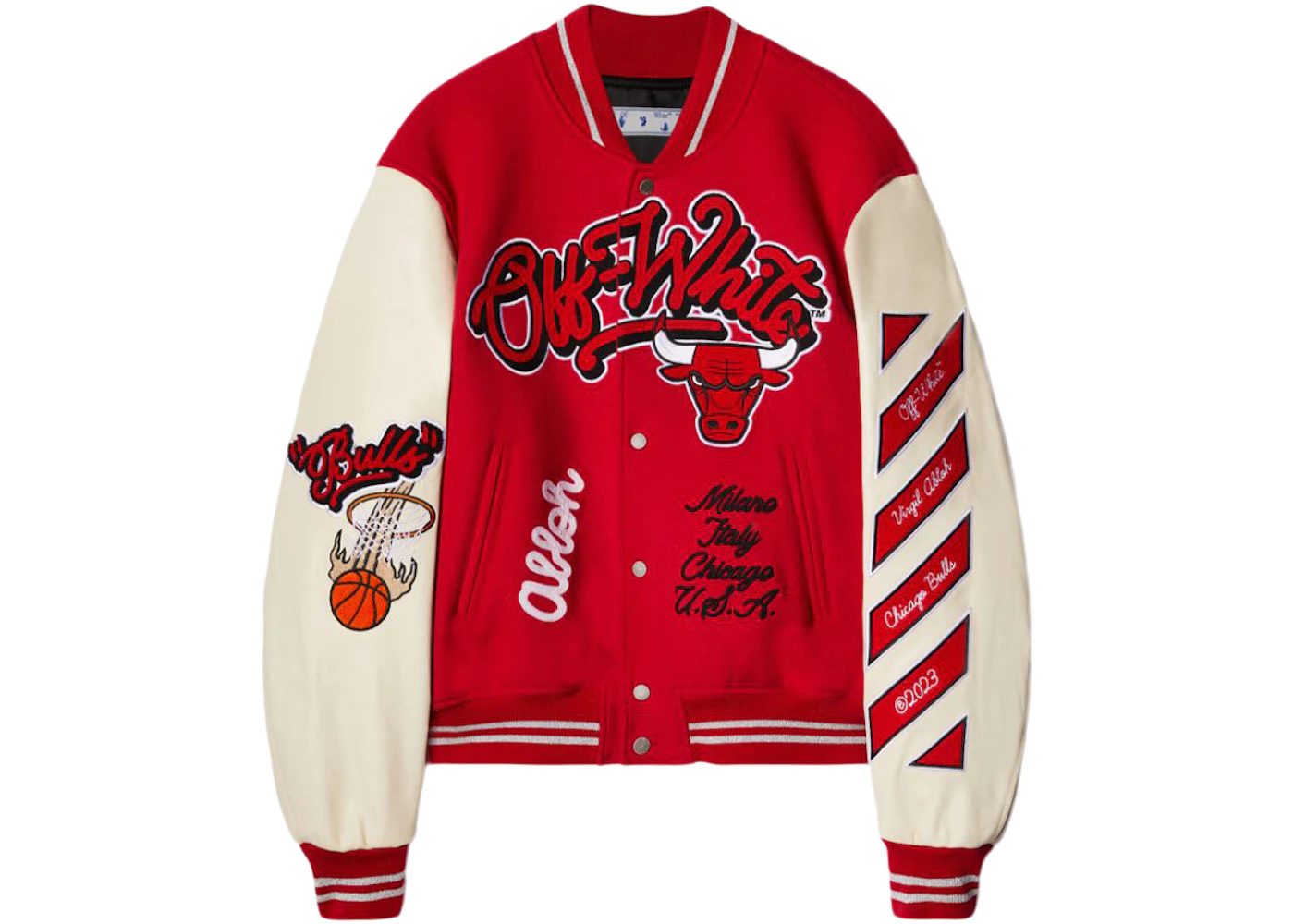 red and white bulls jacket