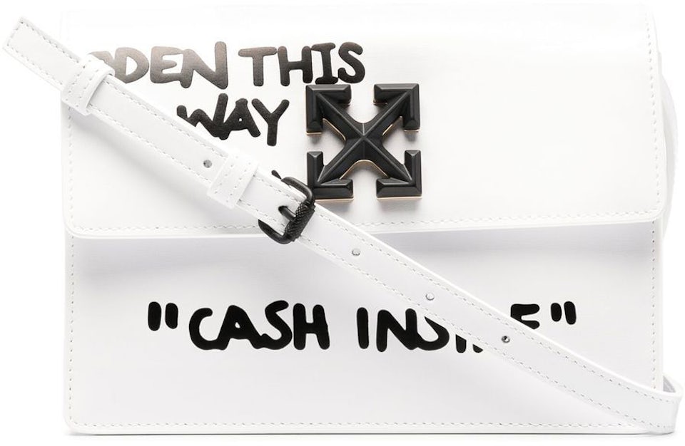 Off White Jitney Cash Inside Top Handle Bag, Black/White