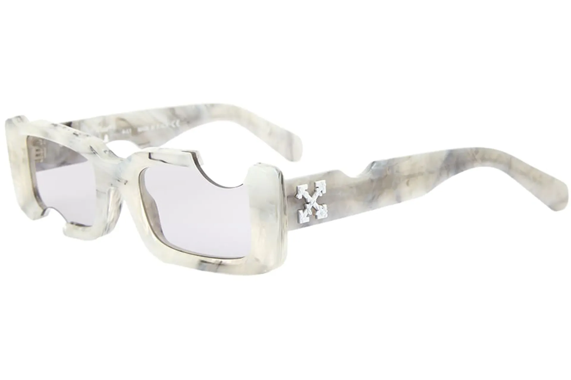 OFF-WHITE Cady Rectangular Frame Sunglasses Light Grey Marble/Grey - CN