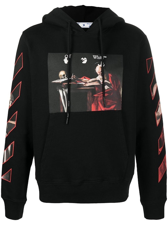Pre-owned Off-white Caravaggio Diag Sleeve Hoodie Black/red