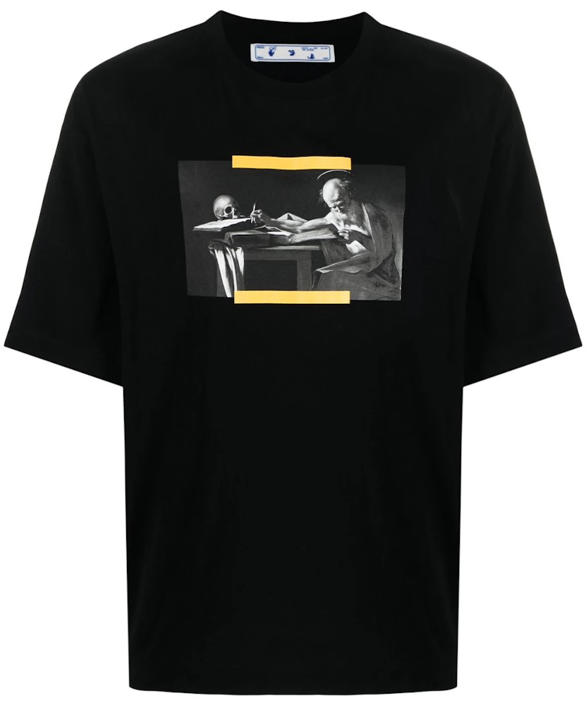 OFF-WHITE Caravaggio Saint Off Black T-Shirt Hands Jerome Yellow Logo Men\'s - Writing US - FW21 Oversized